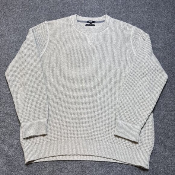 Benson NYC Sweater Mens XL Grey Italian Cashmere Waffle Knit Crew Neck Pullover￼ - Picture 1 of 9